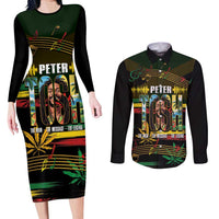 Jamaica Reggae Legend Tosh Couples Matching Long Sleeve Bodycon Dress and Long Sleeve Button Shirt Cannabis Pattern - Wonder Print Shop
