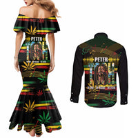 Jamaica Reggae Legend Tosh Couples Matching Mermaid Dress and Long Sleeve Button Shirt Cannabis Pattern - Wonder Print Shop