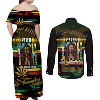 Jamaica Reggae Legend Tosh Couples Matching Off Shoulder Maxi Dress and Long Sleeve Button Shirt Cannabis Pattern - Wonder Print Shop