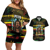 Jamaica Reggae Legend Tosh Couples Matching Off Shoulder Short Dress and Hawaiian Shirt Cannabis Pattern - Wonder Print Shop