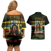 Jamaica Reggae Legend Tosh Couples Matching Off Shoulder Short Dress and Hawaiian Shirt Cannabis Pattern - Wonder Print Shop