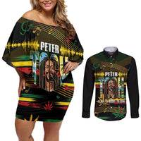 Jamaica Reggae Legend Tosh Couples Matching Off Shoulder Short Dress and Long Sleeve Button Shirt Cannabis Pattern - Wonder Print Shop