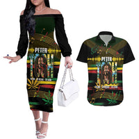 Jamaica Reggae Legend Tosh Couples Matching Off The Shoulder Long Sleeve Dress and Hawaiian Shirt Cannabis Pattern - Wonder Print Shop