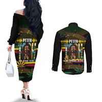 Jamaica Reggae Legend Tosh Couples Matching Off The Shoulder Long Sleeve Dress and Long Sleeve Button Shirt Cannabis Pattern - Wonder Print Shop