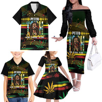 Jamaica Reggae Legend Tosh Family Matching Off The Shoulder Long Sleeve Dress and Hawaiian Shirt Cannabis Pattern - Wonder Print Shop
