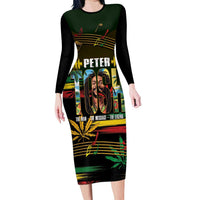 Jamaica Reggae Legend Tosh Long Sleeve Bodycon Dress Cannabis Pattern - Wonder Print Shop