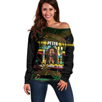 Jamaica Reggae Legend Tosh Off Shoulder Sweater Cannabis Pattern - Wonder Print Shop