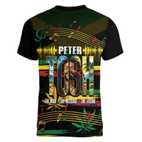 Jamaica Reggae Legend Tosh Women V-Neck T-Shirt Cannabis Pattern - Wonder Print Shop