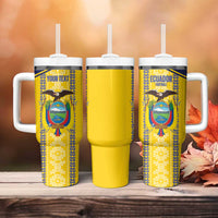 Custom Ecuador Football Tumbler With Handle 2025 Come On La Tricolor - Wonder Print Shop
