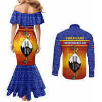 eswatini-independence-day-couples-matching-mermaid-dress-and-long-sleeve-button-shirts-swaziland-nguni-shield-gradient-african-pattern