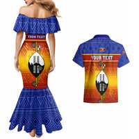 Personalised Eswatini Independence Day Couples Matching Mermaid Dress and Hawaiian Shirt Swaziland Nguni Shield Gradient African Pattern - Wonder Print Shop