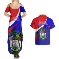 Belize Independence Day Couples Matching Summer Maxi Dress and Hawaiian Shirt Coat Of Arms Curve Style - Wonder Print Shop