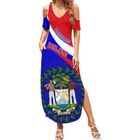 Belize Independence Day Summer Maxi Dress Coat Of Arms Curve Style - Wonder Print Shop