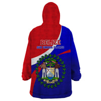 Belize Independence Day Wearable Blanket Hoodie Coat Of Arms Curve Style - Wonder Print Shop