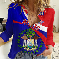 Belize Independence Day Women Casual Shirt Coat Of Arms Curve Style - Wonder Print Shop