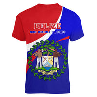 Belize Independence Day Women V Neck T Shirt Coat Of Arms Curve Style - Wonder Print Shop