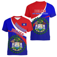 Belize Independence Day Women V Neck T Shirt Coat Of Arms Curve Style - Wonder Print Shop
