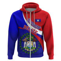 Personalised Belize Independence Day Hoodie Coat Of Arms Curve Style - Wonder Print Shop