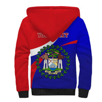 Personalised Belize Independence Day Sherpa Hoodie Coat Of Arms Curve Style - Wonder Print Shop