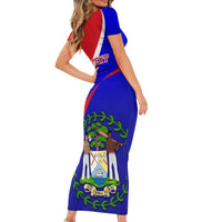 Personalised Belize Independence Day Short Sleeve Bodycon Dress Coat Of Arms Curve Style - Wonder Print Shop