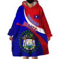 Personalised Belize Independence Day Wearable Blanket Hoodie Coat Of Arms Curve Style - Wonder Print Shop