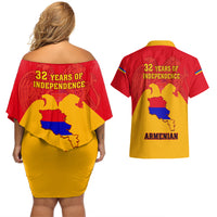 Armenia Independence Day Couples Matching Off Shoulder Short Dress and Hawaiian Shirt Armenian Coat Of Arms 32st Anniversary - Wonder Print Shop