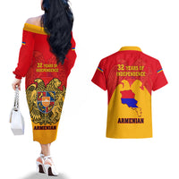 Armenia Independence Day Couples Matching Off The Shoulder Long Sleeve Dress and Hawaiian Shirt Armenian Coat Of Arms 32st Anniversary - Wonder Print Shop