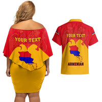 Personalised Armenia Independence Day Couples Matching Off Shoulder Short Dress and Hawaiian Shirt Armenian Coat Of Arms 32st Anniversary - Wonder Print Shop