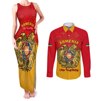 Personalised Armenia Independence Day Couples Matching Tank Maxi Dress and Long Sleeve Button Shirts Armenian Coat Of Arms 32st Anniversary - Wonder Print Shop