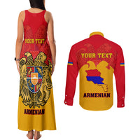 Personalised Armenia Independence Day Couples Matching Tank Maxi Dress and Long Sleeve Button Shirts Armenian Coat Of Arms 32st Anniversary - Wonder Print Shop