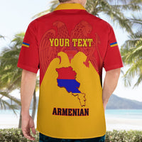 Red and yellow Hawaiian shirt back with YOUR TEXT, Armenia map, and ARMENIAN
