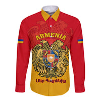Personalised Armenia Independence Day Long Sleeve Button Shirt Armenian Coat Of Arms 32st Anniversary - Wonder Print Shop