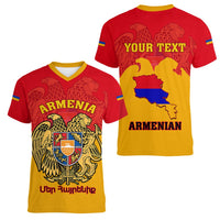 Personalised Armenia Independence Day Women V Neck T Shirt Armenian Coat Of Arms 32st Anniversary - Wonder Print Shop