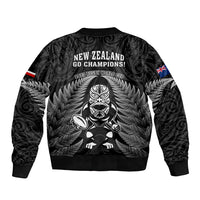 New Zealand Aotearoa Rugby Bomber Jacket NZ Tiki With Maori Fern World Cup Black Version - Wonder Print Shop