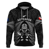 New Zealand Aotearoa Rugby Hoodie NZ Tiki With Maori Fern World Cup Black Version - Wonder Print Shop