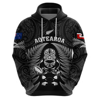 New Zealand Aotearoa Rugby Hoodie NZ Tiki With Maori Fern World Cup Black Version - Wonder Print Shop