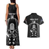 Custom New Zealand Aotearoa Rugby Couples Matching Tank Maxi Dress and Hawaiian Shirt NZ Tiki With Maori Fern World Cup Black Version - Wonder Print Shop