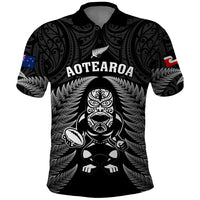 Custom New Zealand Aotearoa Rugby Polo Shirt NZ Tiki With Maori Fern World Cup Black Version - Wonder Print Shop