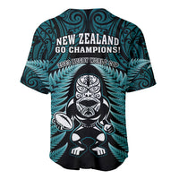 New Zealand Aotearoa Rugby Baseball Jersey NZ Tiki With Maori Fern World Cup Turquoise Version - Wonder Print Shop