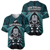 New Zealand Aotearoa Rugby Baseball Jersey NZ Tiki With Maori Fern World Cup Turquoise Version - Wonder Print Shop