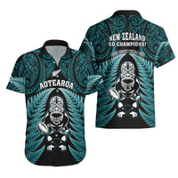 New Zealand Aotearoa Rugby Hawaiian Shirt NZ Tiki With Maori Fern World Cup Turquoise Version - Wonder Print Shop