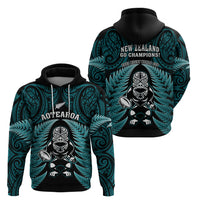 New Zealand Aotearoa Rugby Hoodie NZ Tiki With Maori Fern World Cup Turquoise Version - Wonder Print Shop