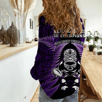 New Zealand Aotearoa Rugby Women Casual Shirt NZ Tiki With Maori Fern World Cup Purple Version - Wonder Print Shop