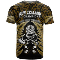 New Zealand Aotearoa Rugby T Shirt NZ Tiki With Maori Fern World Cup Gold Version - Wonder Print Shop