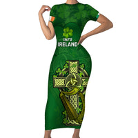 Ireland Rugby Short Sleeve Bodycon Dress 2023 Word Cup Celtic Cross Go Champions Irish - Wonder Print Shop
