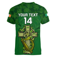Custom Ireland Rugby Women V Neck T Shirt 2023 Word Cup Celtic Cross Go Champions Irish - Wonder Print Shop