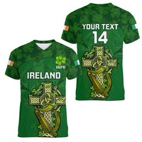 Custom Ireland Rugby Women V Neck T Shirt 2023 Word Cup Celtic Cross Go Champions Irish - Wonder Print Shop