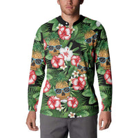 Pineapple Skull Aloha Hawaii Button Sweatshirt Summer Vibes Tropical Seamless Pattern - Wonder Print Shop