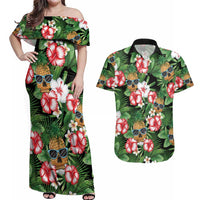 Pineapple Skull Aloha Hawaii Couples Matching Off Shoulder Maxi Dress and Hawaiian Shirt Summer Vibes Tropical Seamless Pattern - Wonder Print Shop