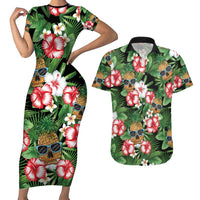 Pineapple Skull Aloha Hawaii Couples Matching Short Sleeve Bodycon Dress and Hawaiian Shirt Summer Vibes Tropical Seamless Pattern - Wonder Print Shop